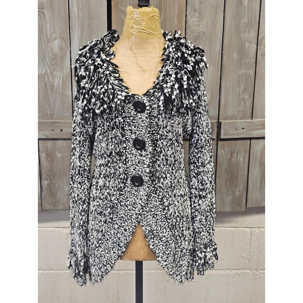 John Fashion Women's  Black And White Fringe Sweater‎ Size Medium